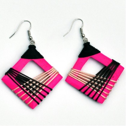 Pink Hollow Square Earrings